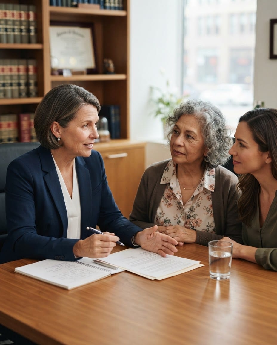 Lawyer meeting with a client and a family member